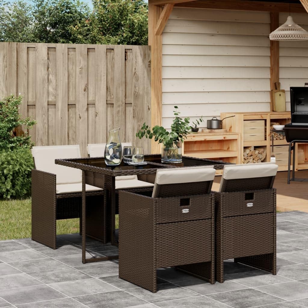 Patio Dining Set Set of 6 Beige PE Rattan 6-Seater Foldable Outdoor Furniture Patio Furniture for Terrace Outdoor
