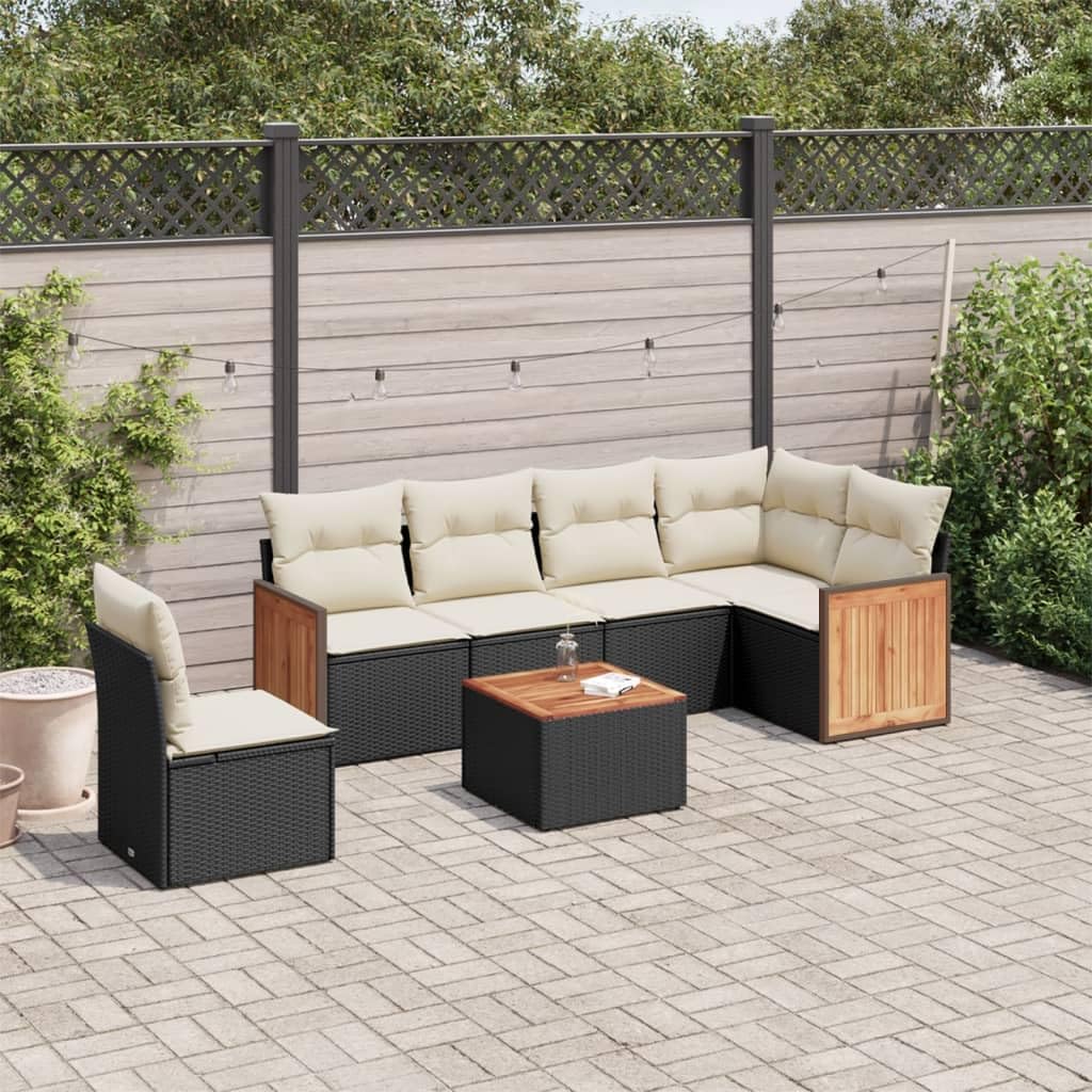 Modular Garden Sofa Set Outdoor Patio Furniture PE Rattan with UV-Resistant Cushions Adjustable Feet for Balcony Sunroom Terrace 6-Seater Beige