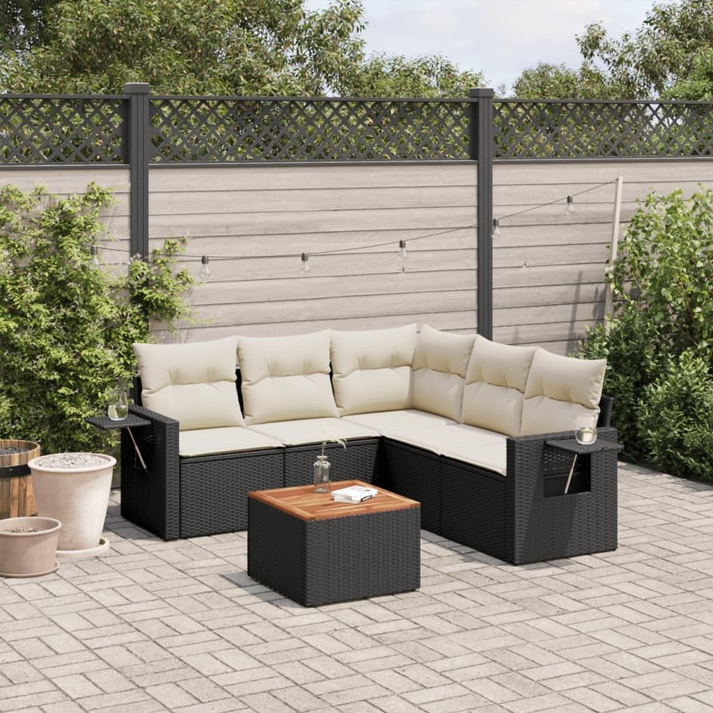 Youuihom Black PE Rattan Modular Garden Sofa Set Sectional Patio Furniture Outdoor Seating for Patio Garden Terrace 6-Seater with Weather-Resistant Cushions