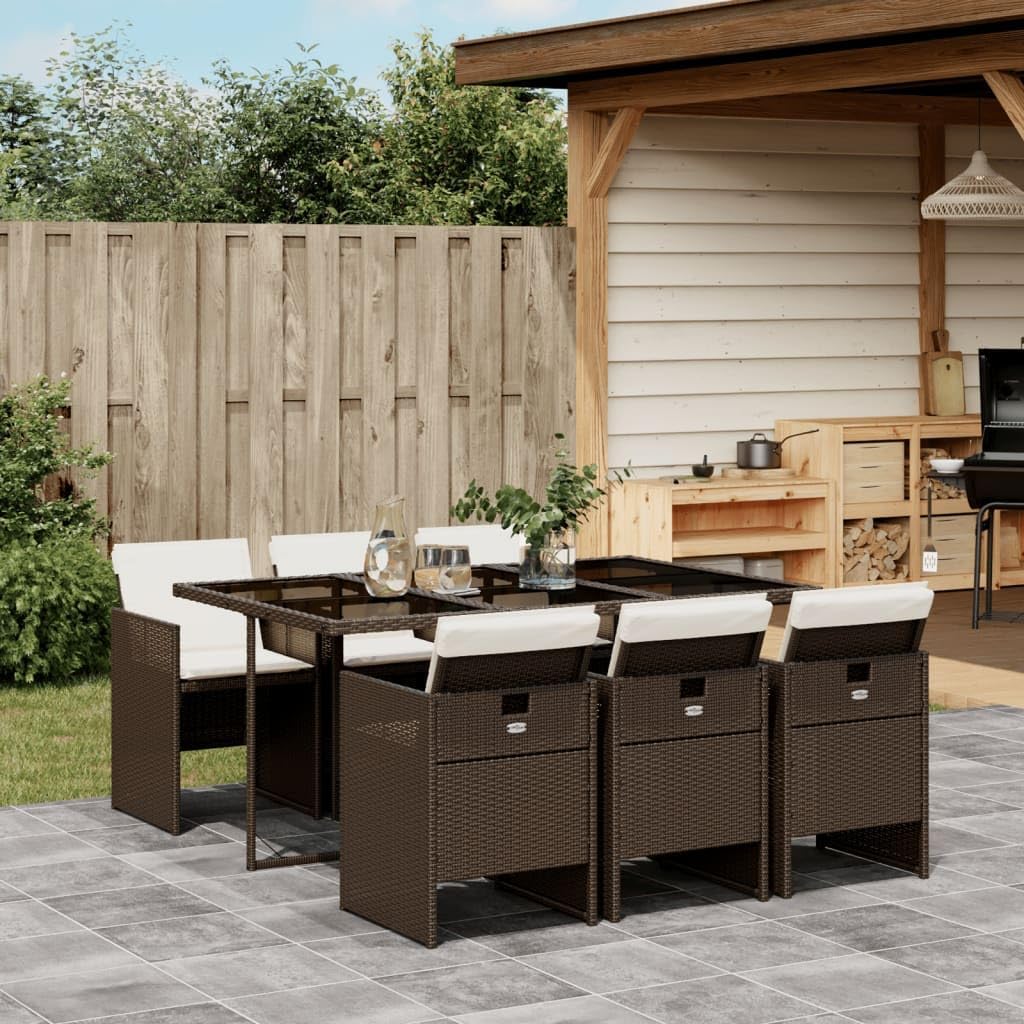 Patio Dining Set Set of 6 Beige PE Rattan 6-Seater Foldable Outdoor Furniture Patio Furniture for Terrace Outdoor