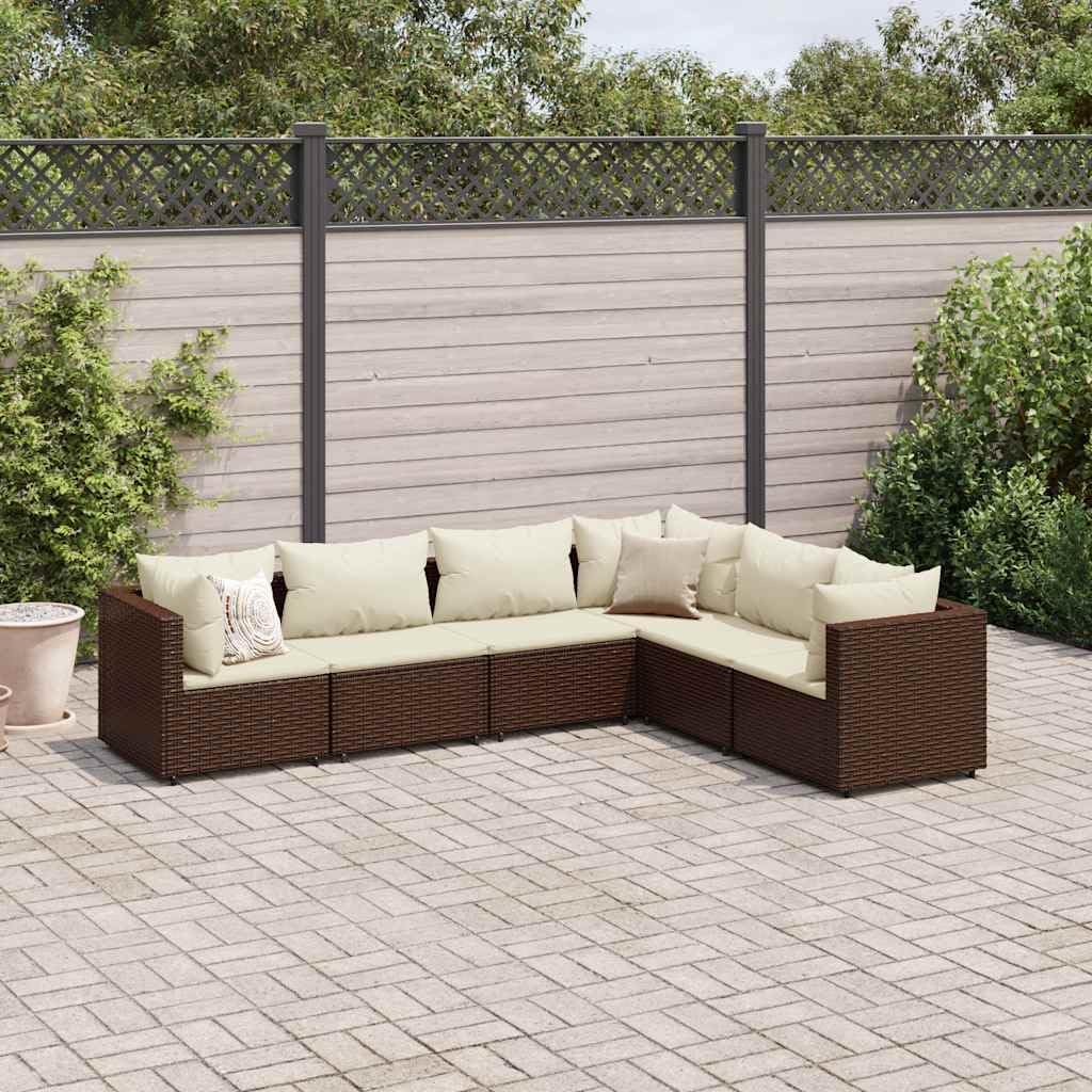 Patio Lounge Set Modern Outdoor Furniture PE Rattan with Green Cushions UV Resistant for Garden Balcony Terrace 6-Seater