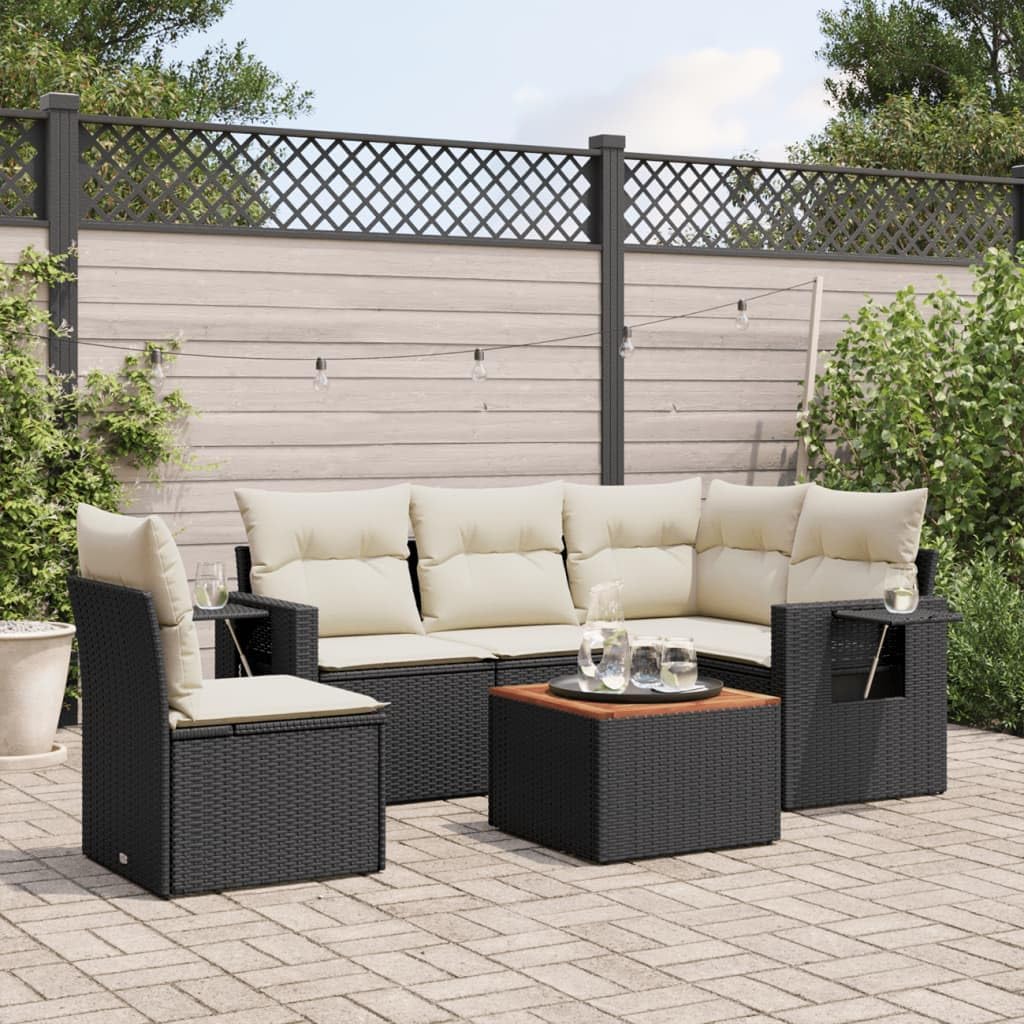 Youuihom Black PE Rattan Modular Garden Sofa Set Sectional Patio Furniture Outdoor Seating for Patio Garden Terrace 6-Seater with Weather-Resistant Cushions