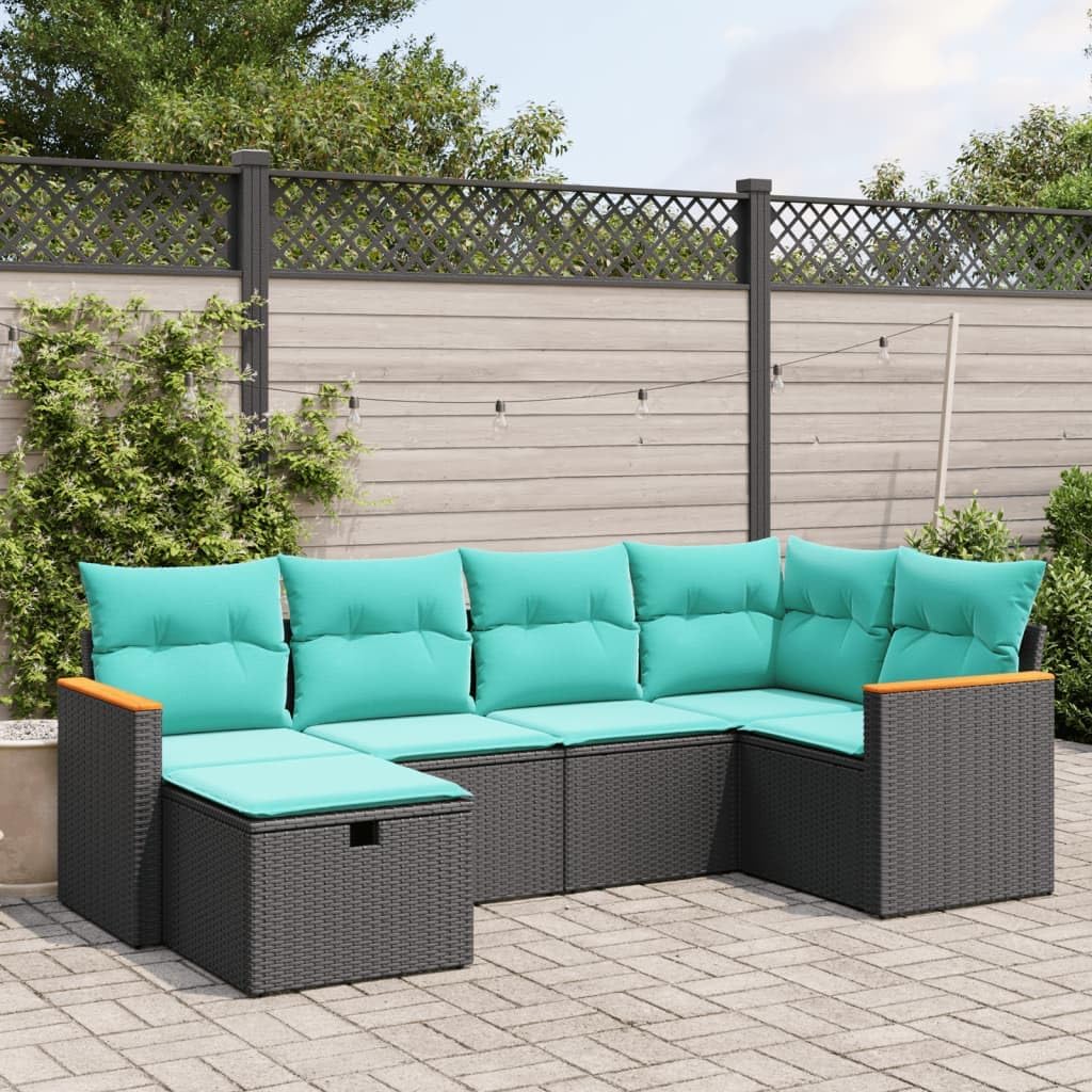 vidaXL Patio Sofa Set - 6 Piece Seater with Cushions - Black PE Rattan & Powder-Coated Steel - Ideal for Outdoor Patio, Terrace, or Garden