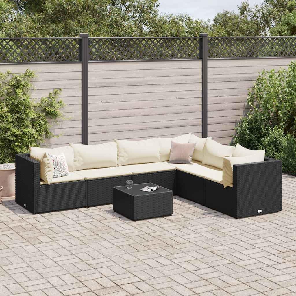 Patio Lounge Set Modern Outdoor Furniture PE Rattan with Green Cushions UV Resistant for Garden Balcony Terrace 6-Seater