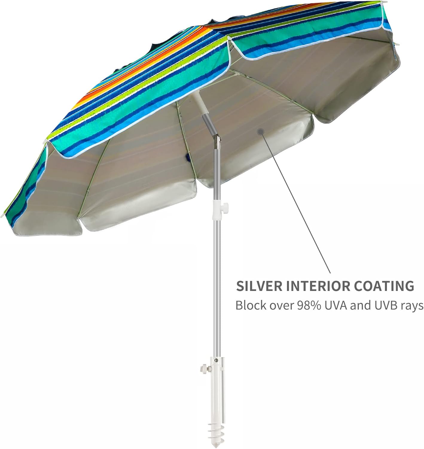 AMMSUN Beach Umbrellas for Sand Heavy Duty Wind Portable, 6.5ft Outdoor Umbrella with Sand Anchor and UV Protection, Parasols Includes Carry Bag for Beach, Patio, and Garden, Yellow Stripes