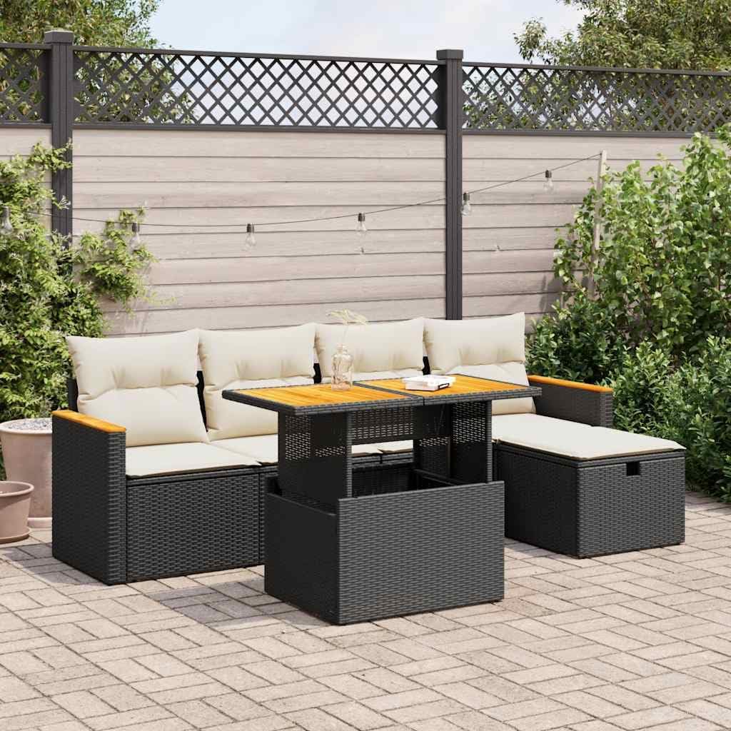 Garden Sofa Set Beige PE Rattan 6 Seater Sofa Set Adjustable Feet Outdoor Decor Outdoor Chairs for Terrace Garden