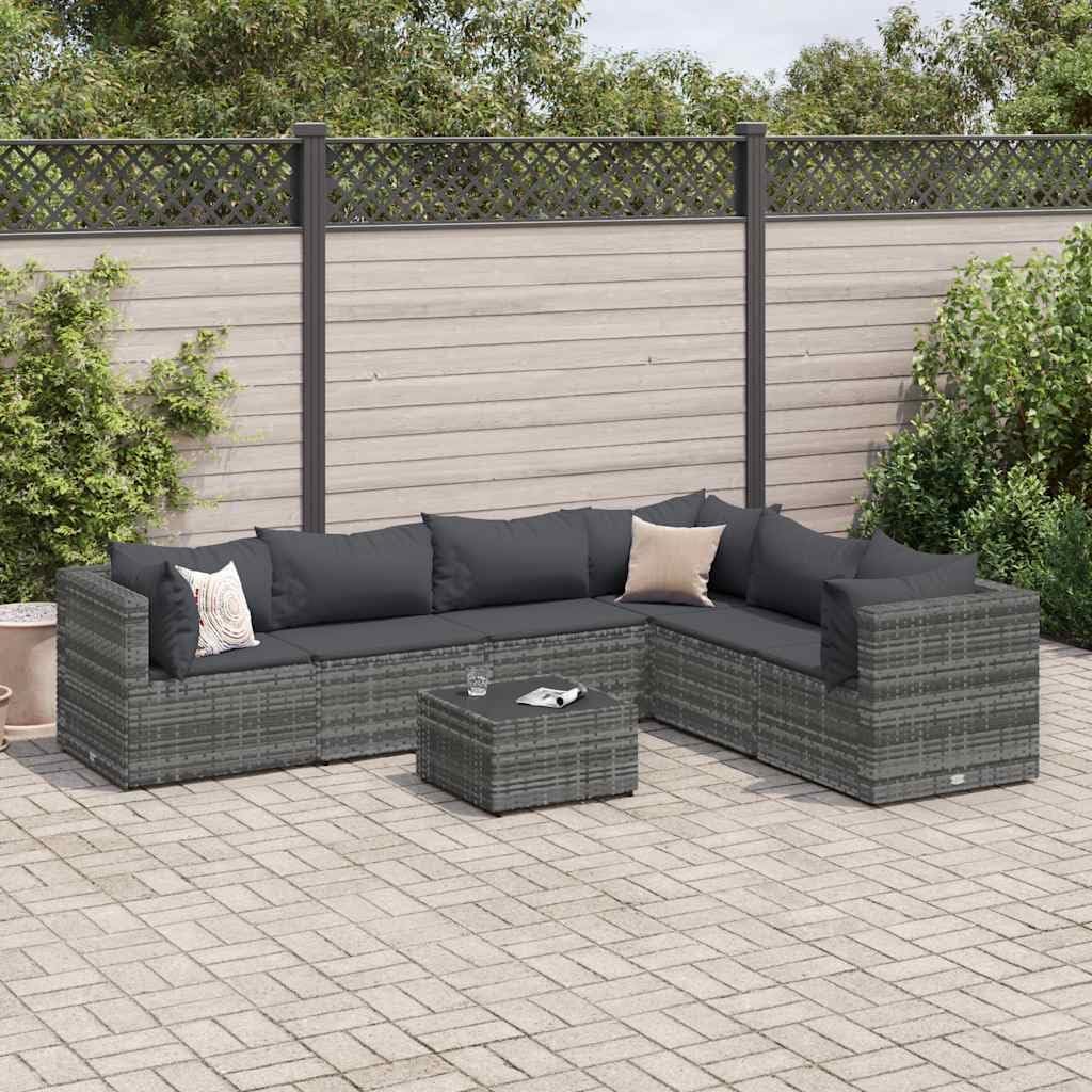 Patio Lounge Set Modern Outdoor Furniture PE Rattan with Green Cushions UV Resistant for Garden Balcony Terrace 6-Seater