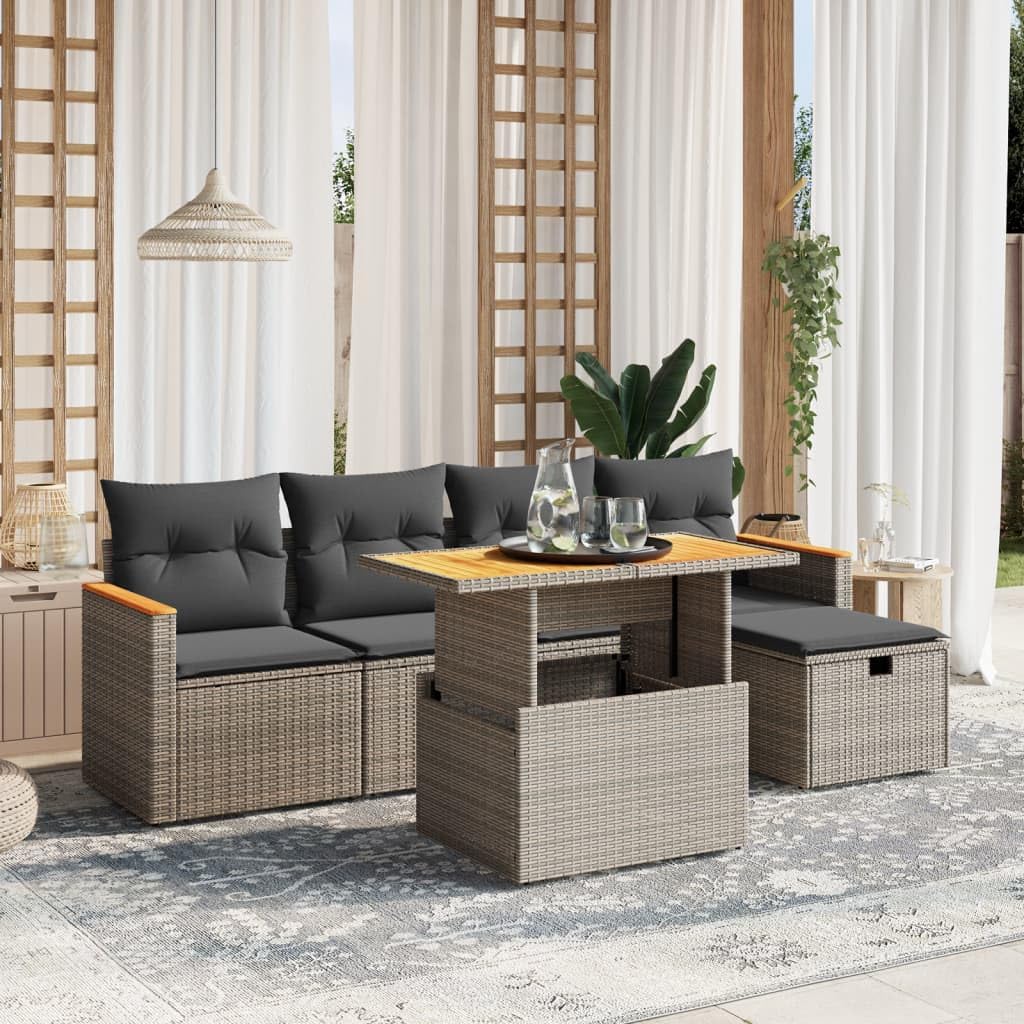 Garden Sofa Set Beige PE Rattan 6 Seater Sofa Set Adjustable Feet Outdoor Decor Outdoor Chairs for Terrace Garden