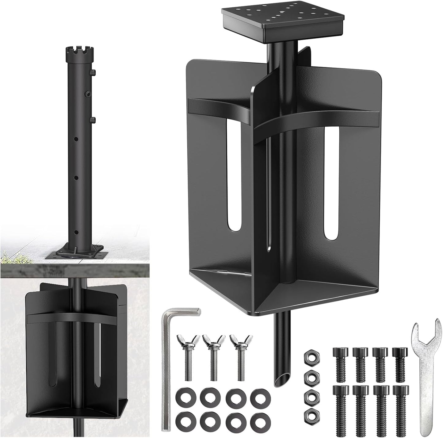 In-ground Umbrella Base with Umbrella Stand Tube Hanging Parasol Stand Holder Stainless Steels Outdoor Umbrella Base, Black