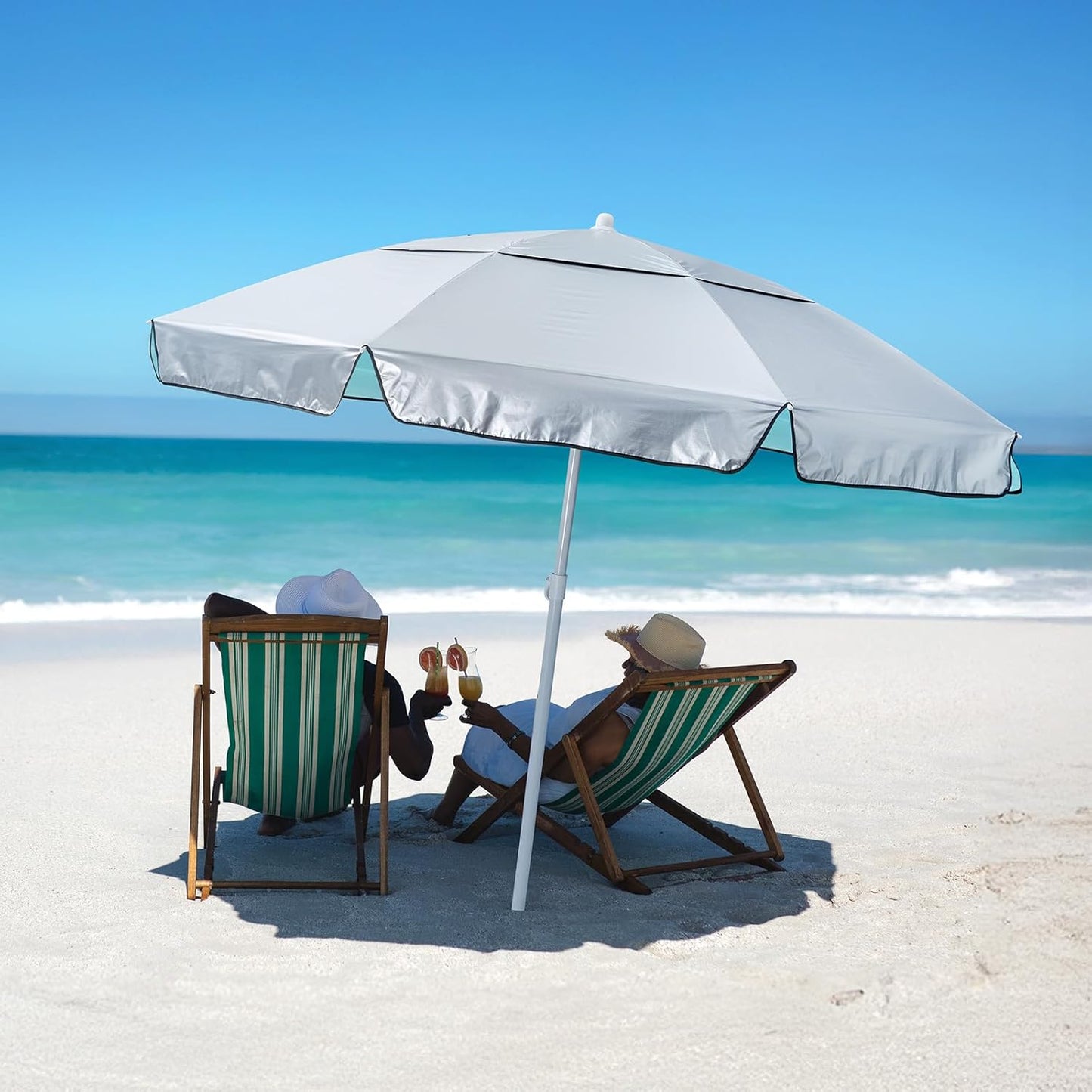 G4Free Heavy Duty Beach Umbrella for Sand, UPF 50+ UV Protection Sun Shelter Double Canopy with Air Vent and Push Button Tilt, 6.5 ft Portable Parasols with Carry Bag for Outdoor Patio Pool