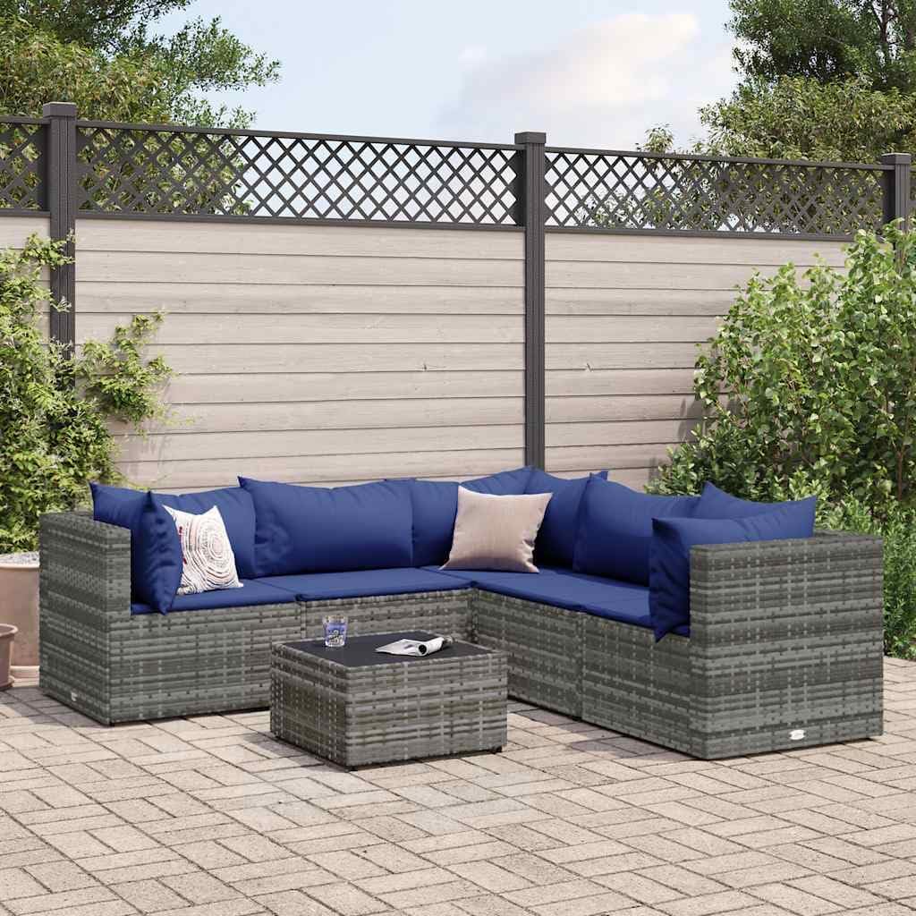 Patio Lounge Set Modern Outdoor Furniture PE Rattan with Green Cushions UV Resistant for Garden Balcony Terrace 6-Seater