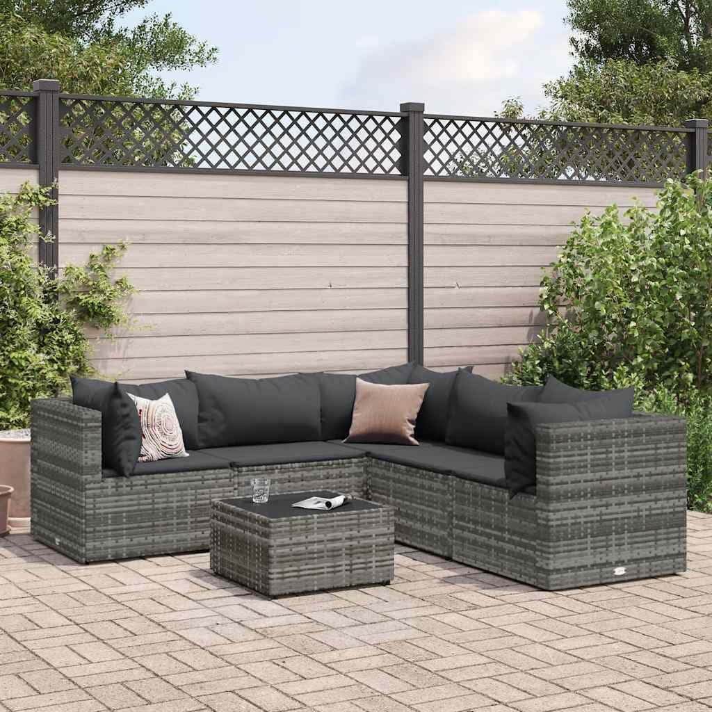 Patio Lounge Set Modern Outdoor Furniture PE Rattan with Green Cushions UV Resistant for Garden Balcony Terrace 6-Seater
