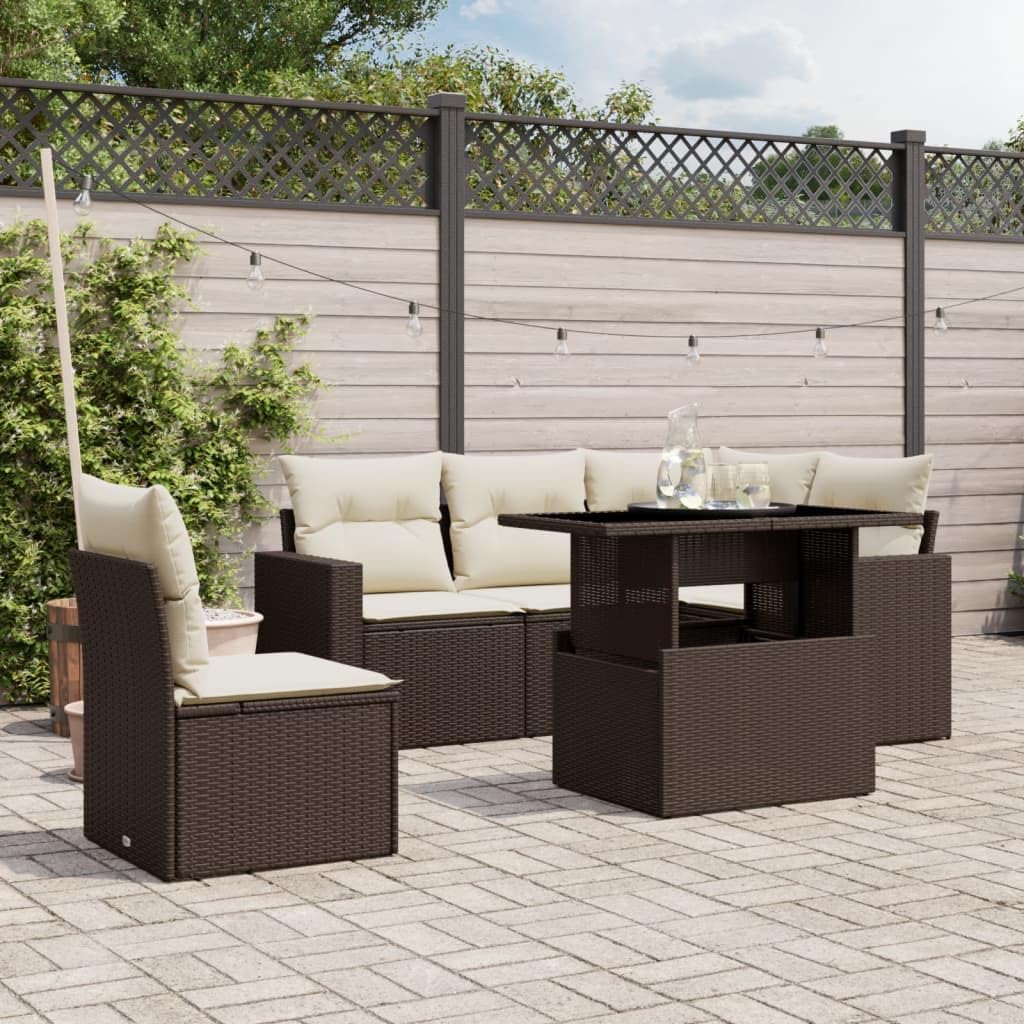 Modular Garden Sofa Set with Cushions Black PE Rattan Outdoor Furniture for Patio Garden and Terrace 6 Seater Durable Comfortable Modern Design