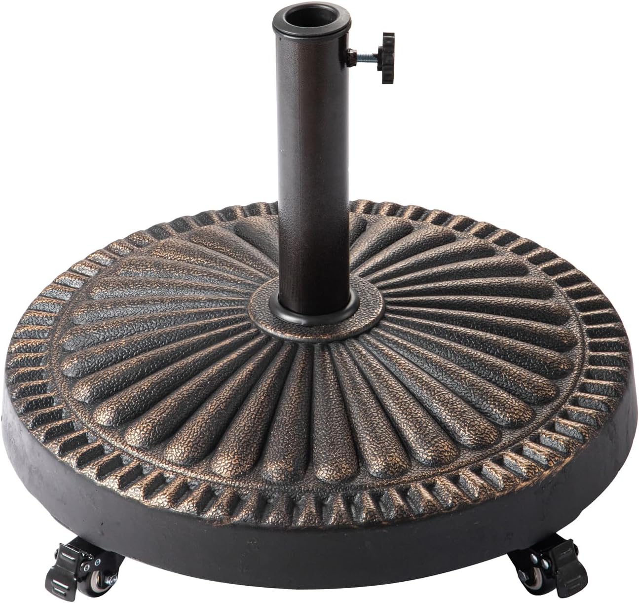 C-Hopetree 51 lb Heavy Duty Round Base Stand with Rolling Wheels for Outdoor Patio Market Table Umbrella, Black
