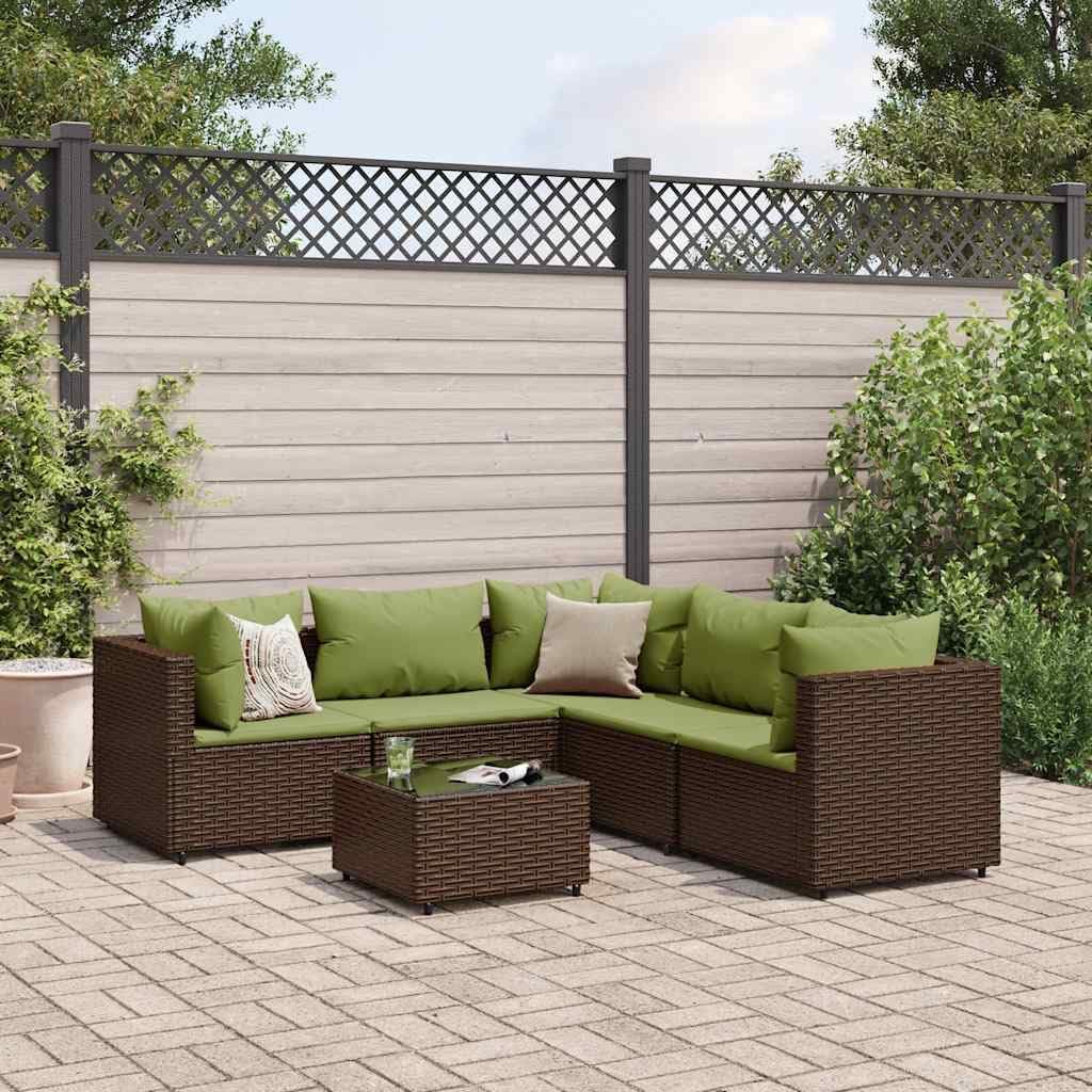 Patio Lounge Set Modern Outdoor Furniture PE Rattan with Green Cushions UV Resistant for Garden Balcony Terrace 6-Seater
