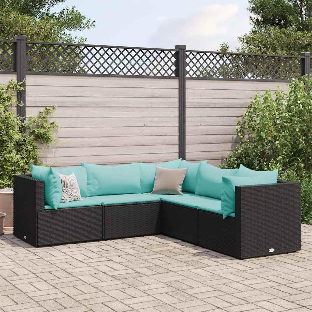 Patio Lounge Set Modern Outdoor Furniture PE Rattan with Green Cushions UV Resistant for Garden Balcony Terrace 6-Seater