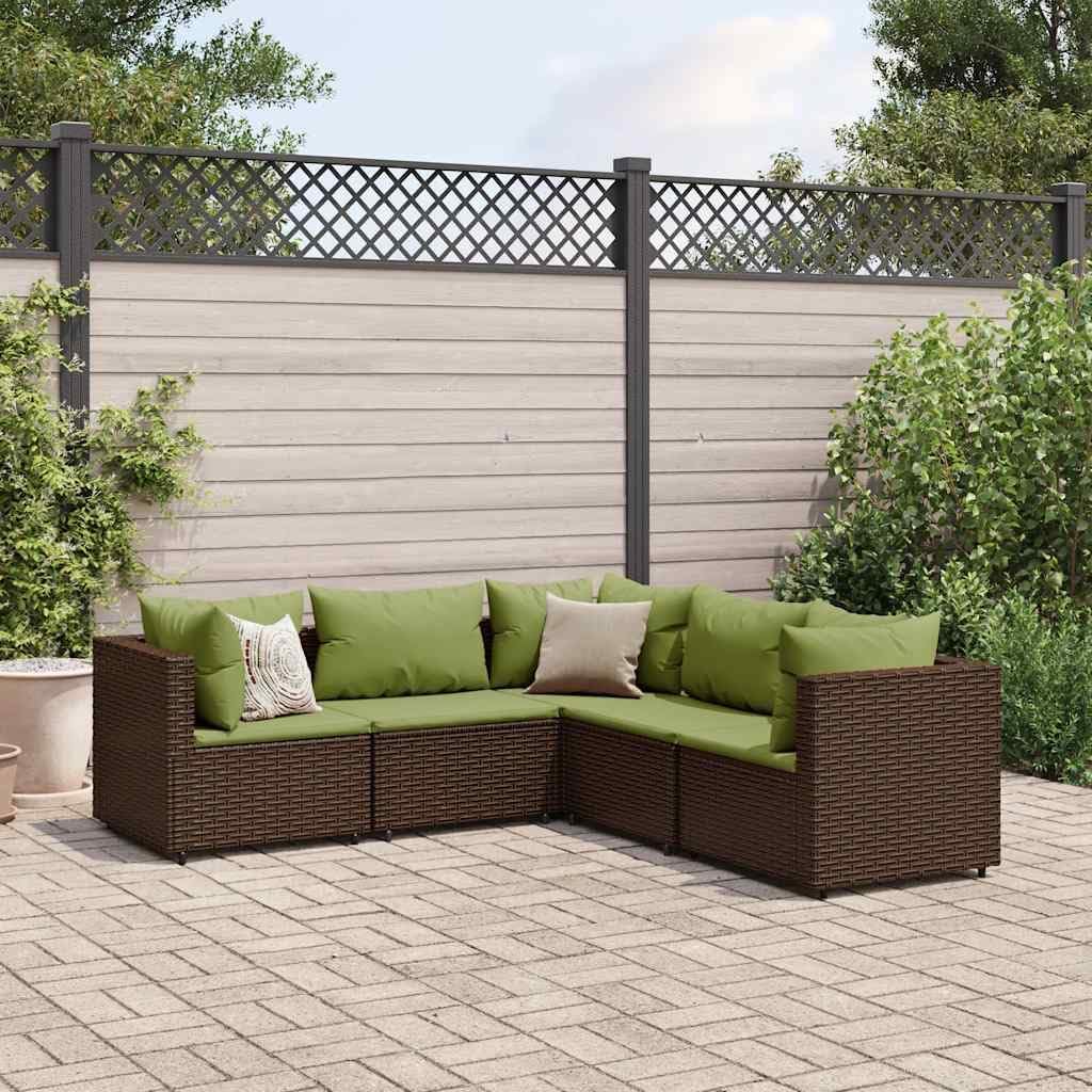 Patio Lounge Set Modern Outdoor Furniture PE Rattan with Green Cushions UV Resistant for Garden Balcony Terrace 6-Seater