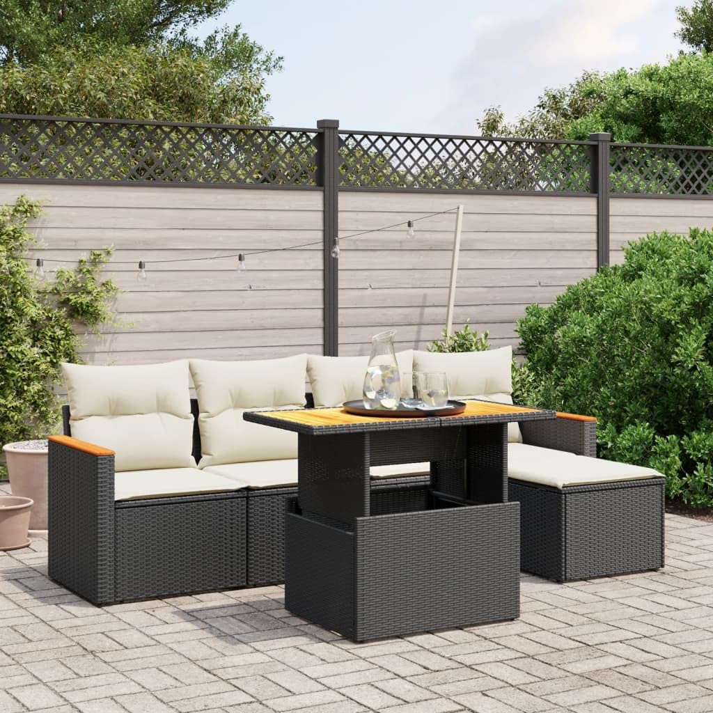 Garden Sofa Set Beige PE Rattan 6 Seater Sofa Set Adjustable Feet Outdoor Decor Outdoor Chairs for Terrace Garden