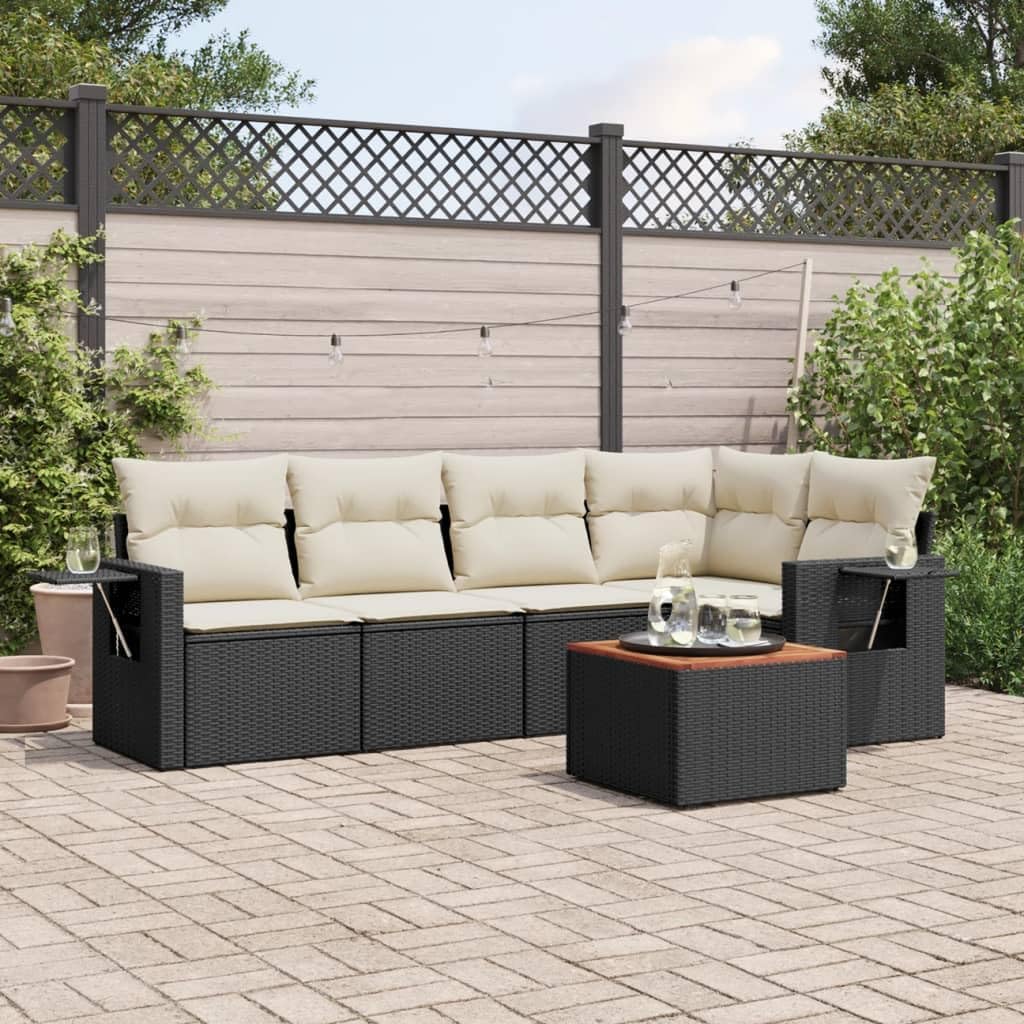 Youuihom Black PE Rattan Modular Garden Sofa Set Sectional Patio Furniture Outdoor Seating for Patio Garden Terrace 6-Seater with Weather-Resistant Cushions