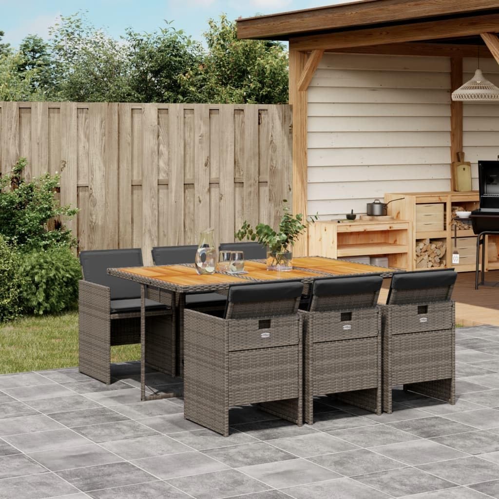 Patio Dining Set Set of 6 Beige PE Rattan 6-Seater Foldable Outdoor Furniture Patio Furniture for Terrace Outdoor