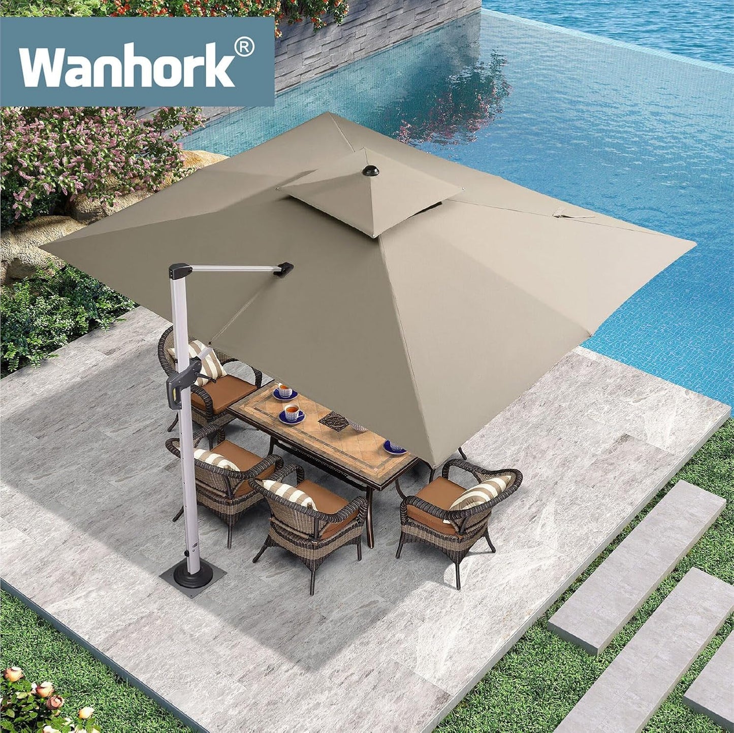 In-ground Umbrella Base for Offset Cantilever Umbrellas, Stainless Steels Outdoor Umbrella Base, Upright Outdoor Umbrella Holder