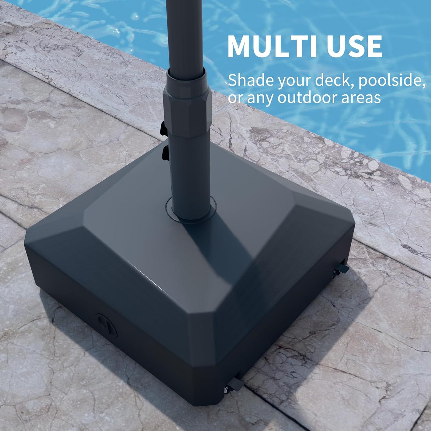 Fillable Mobile Patio Umbrella Base Heavy Duty Market Stand for Deck, Poolside w/ 4 Wheels, 2 Locks, 2 Knobs, Wind-Resistant Design - Black