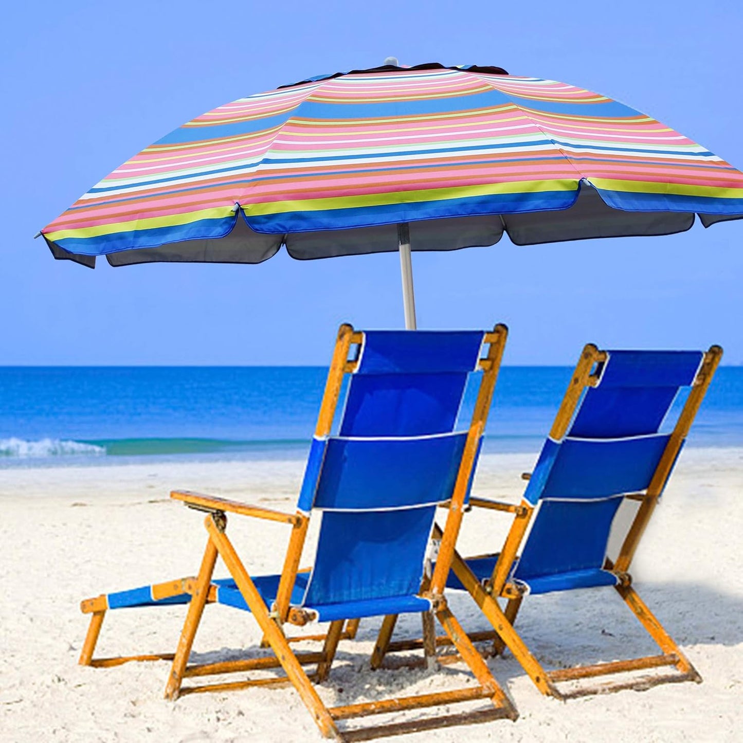 Blissun 7.2' Beach Umbrella with Sand Anchor, Outdoor Portable Beach Umbrella for Sand with Tilt Pole, Carry Bag, Air Vent