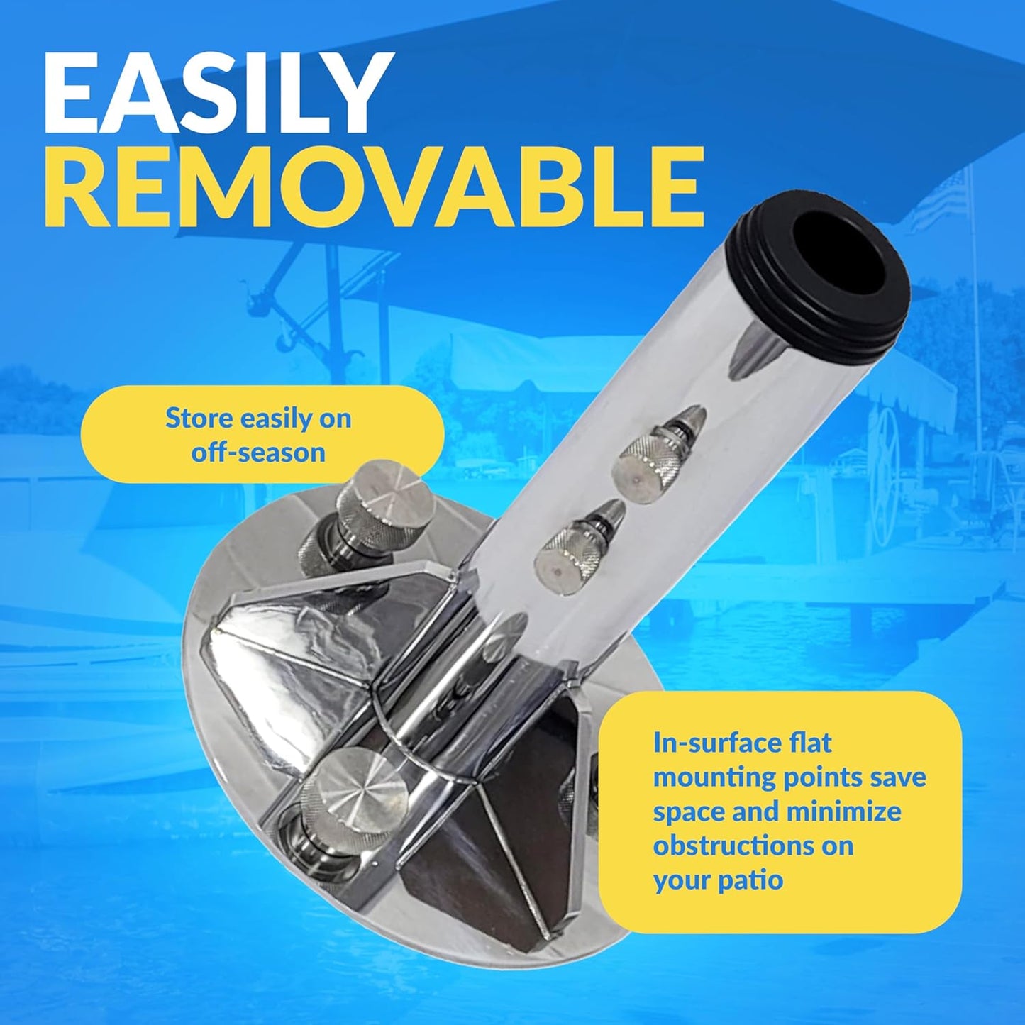 Space-Saving Breezelock™ Dock & Boat Flag/Umbrella Stand - Multi-Purpose Stainless Steel Outdoor Umbrella Stand with Anchoring System – Easy to Install on Any Surface and Supports 2,500 lbs