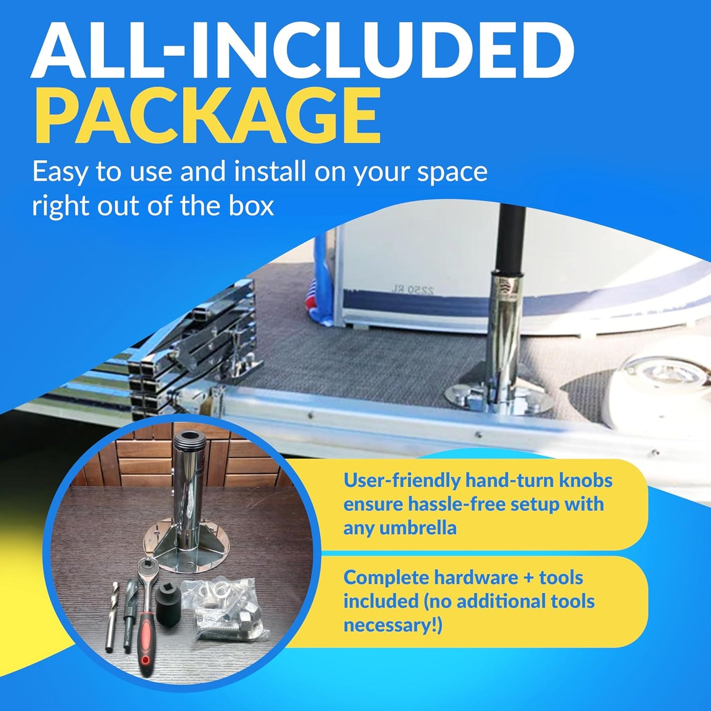Space-Saving Breezelock™ Dock & Boat Flag/Umbrella Stand - Multi-Purpose Stainless Steel Outdoor Umbrella Stand with Anchoring System – Easy to Install on Any Surface and Supports 2,500 lbs
