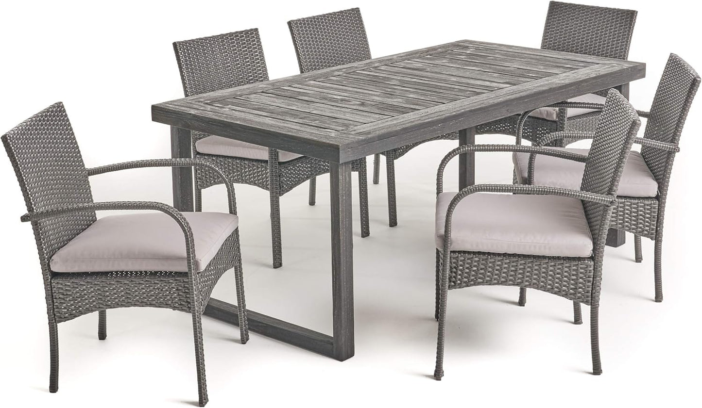 Christopher Knight Home Doris Outdoor 6-Seater Dining Set, Sandblast Dark Grey + Gray