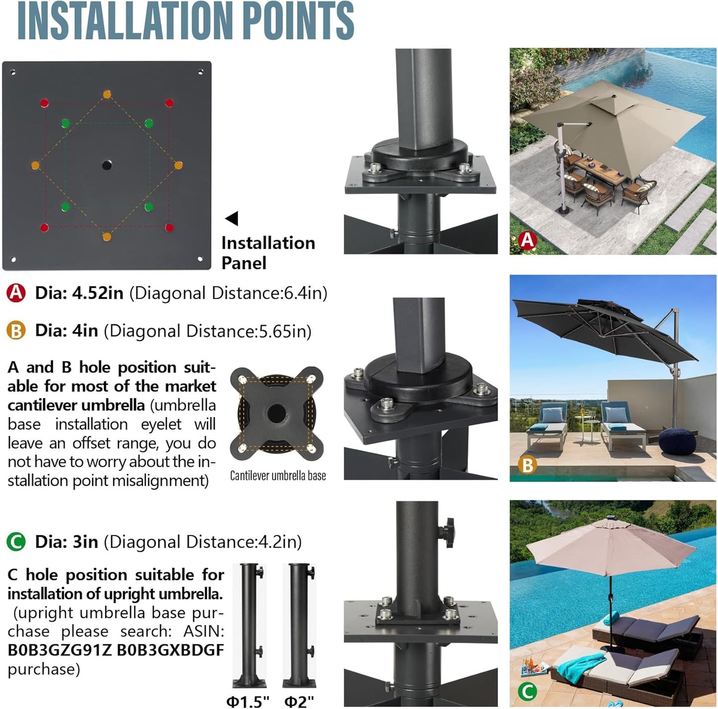 In-ground Umbrella Base for Offset Cantilever Umbrellas, Stainless Steels Outdoor Umbrella Base, Upright Outdoor Umbrella Holder