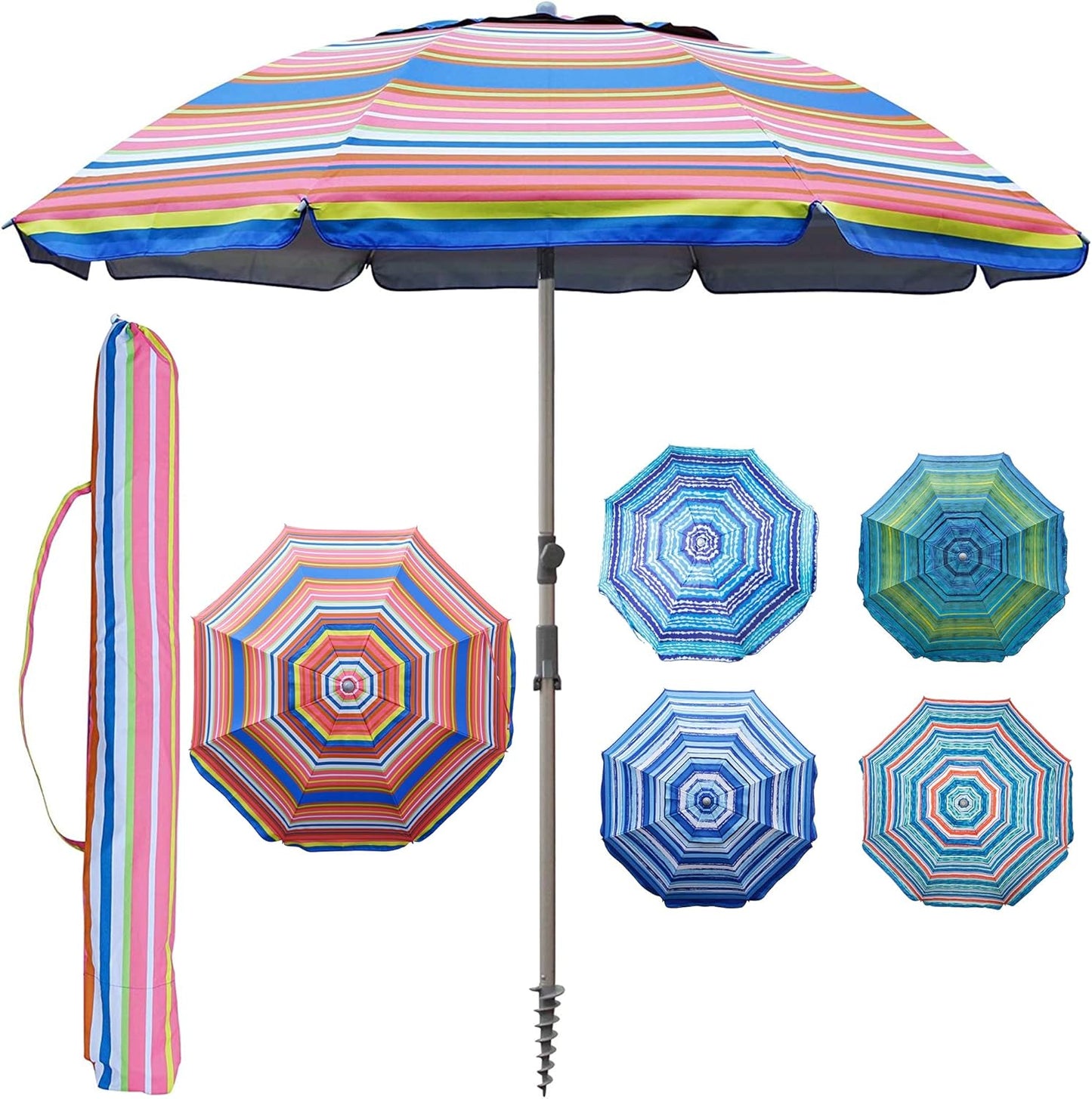 Blissun 7.2' Beach Umbrella with Sand Anchor, Outdoor Portable Beach Umbrella for Sand with Tilt Pole, Carry Bag, Air Vent