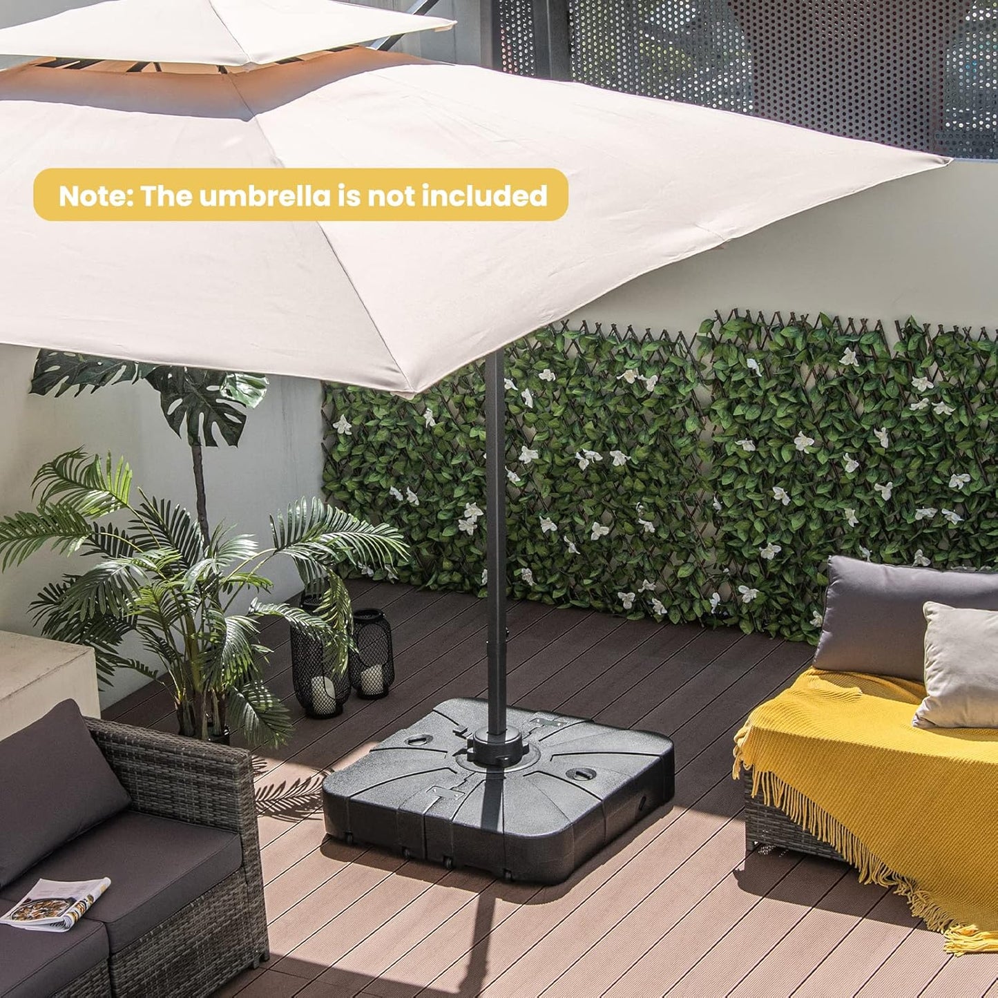 Giantex Cantilever Umbrella Base with Wheels, 200 lbs Water Filled Umbrella Stand for Offset Patio Umbrella, 33.5 inch Heavy Duty Square Offset Umbrella Holder for Deck Garden Poolside
