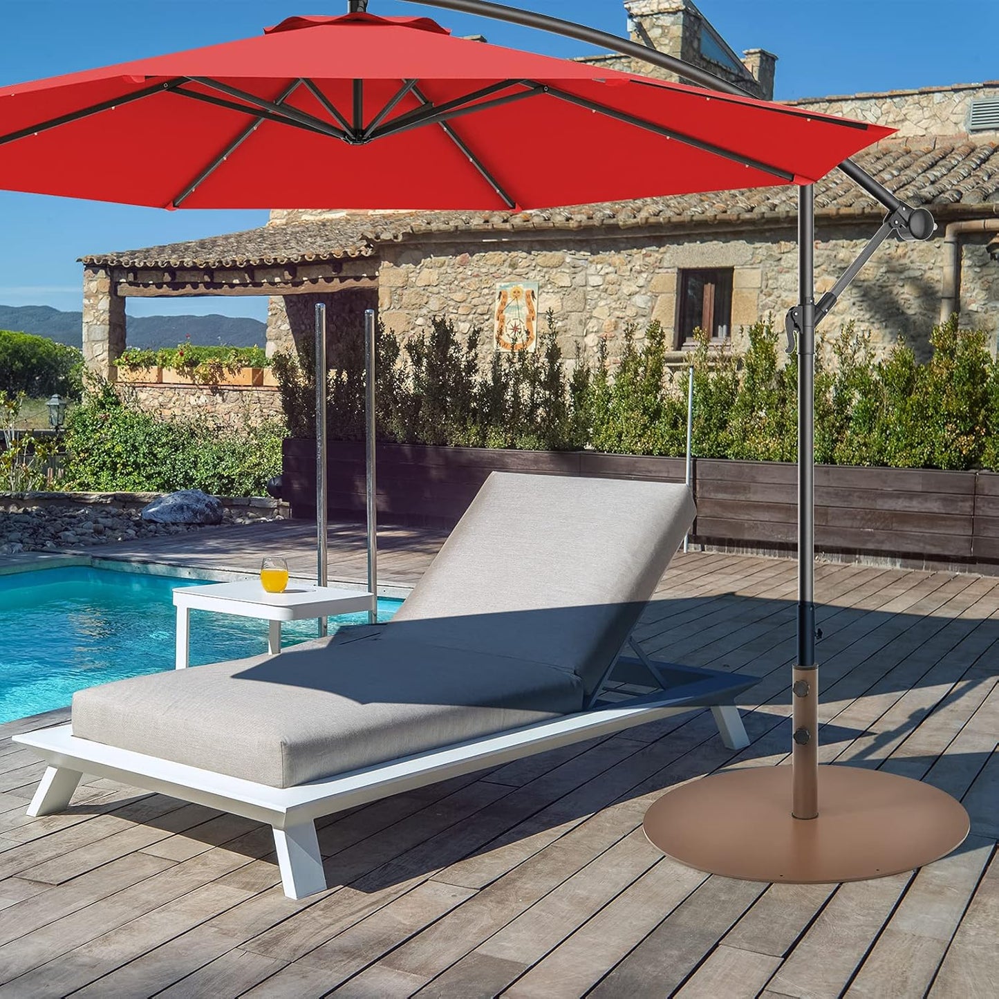 Giantex Patio Umbrella Base, 59 LBS Heavy-Duty Round Umbrella Stand, 29.5 Inch Outdoor Steel Umbrella Holder for Poolside, Backyard, Lawn, Brown