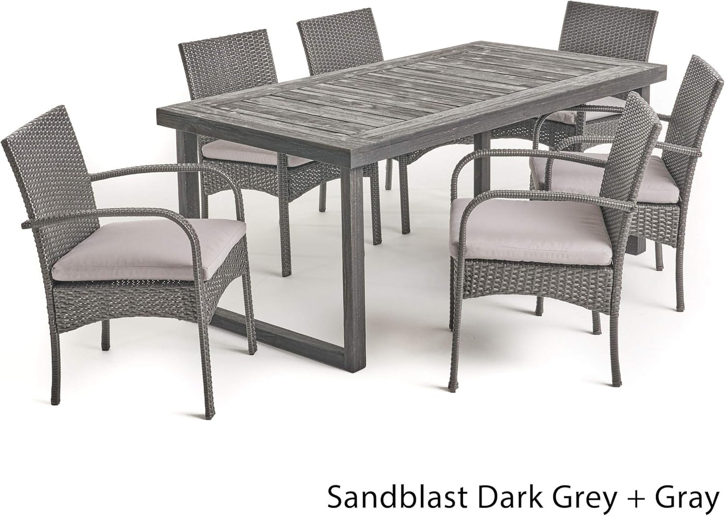Christopher Knight Home Doris Outdoor 6-Seater Dining Set, Sandblast Dark Grey + Gray