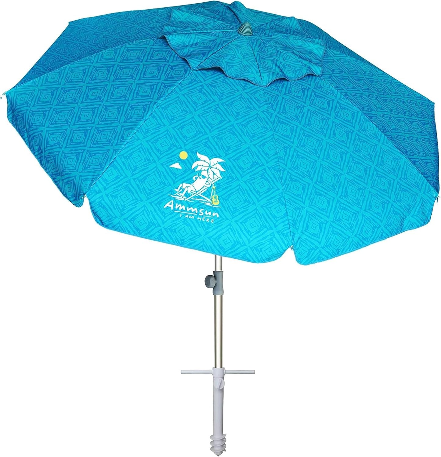 AMMSUN 7ft Heavy Duty High Wind Beach Umbrella Parasols with Sand Anchor Vent Tilt UV 50+ Sun Protection Portable Outdoor Sunshade Umbrellas Carry Bag for Patio Garden Pool Backyard Blue