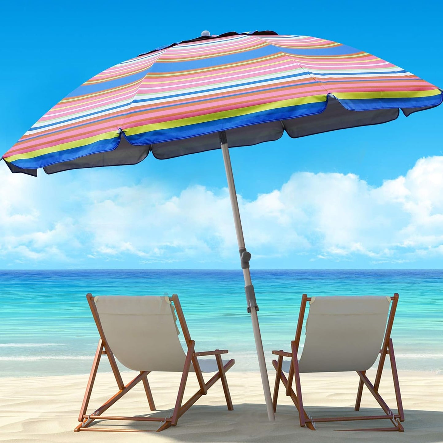 Blissun 7.2' Beach Umbrella with Sand Anchor, Outdoor Portable Beach Umbrella for Sand with Tilt Pole, Carry Bag, Air Vent