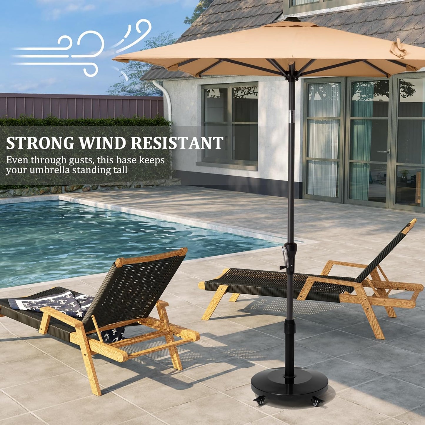 Patio Umbrella Base with 4 Wheels, 55lbs Round Heavy Duty Concrete Stand for Outdoor Market Umbrella, Black