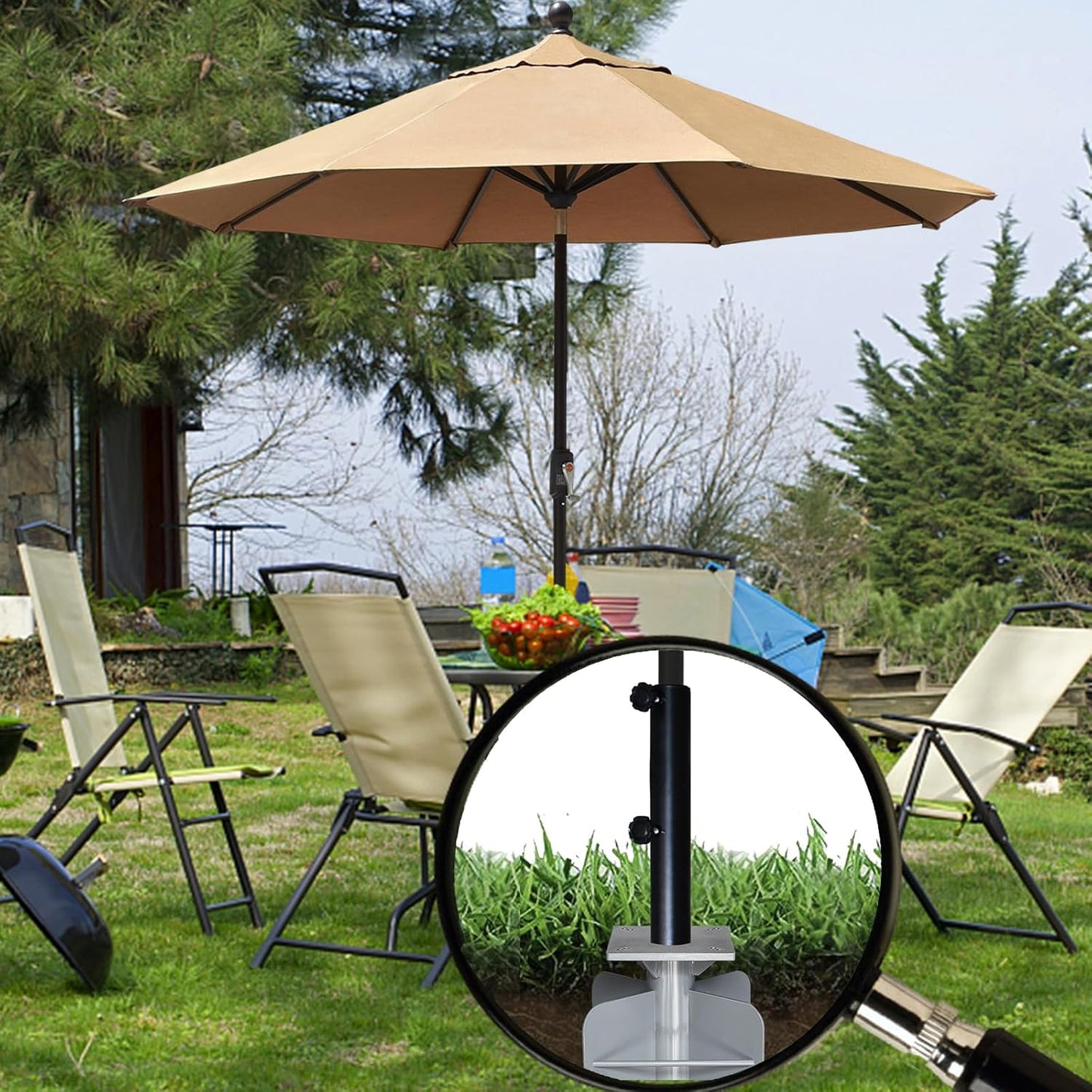 EliteShade USA In-ground Umbrella Base Stand Holder for Offset Cantilever Patio Umbrella, Silver