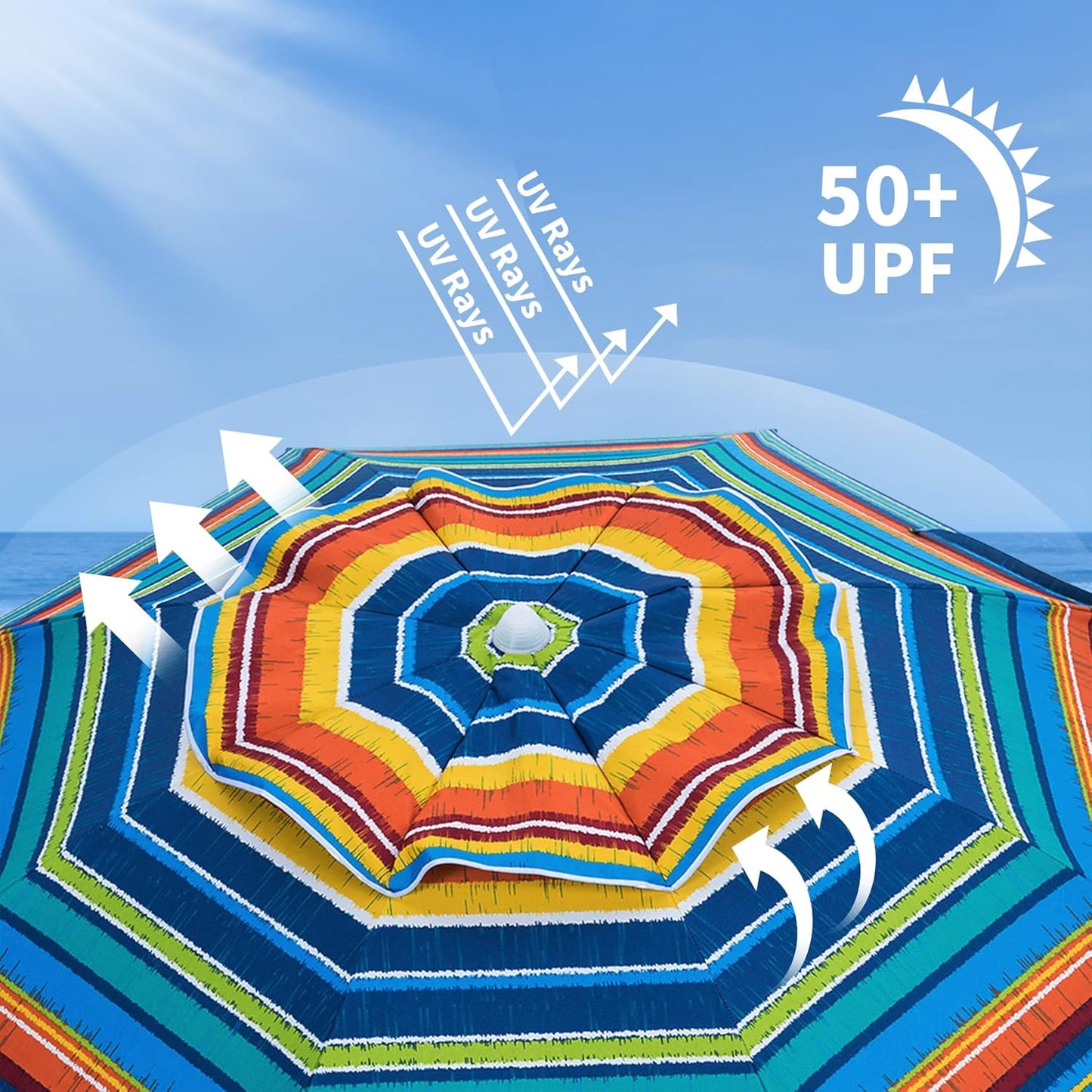 AMMSUN Beach Umbrellas for Sand Heavy Duty Wind Portable, 6.5ft Outdoor Umbrella with Sand Anchor and UV Protection, Parasols Includes Carry Bag for Beach, Patio, and Garden, Yellow Stripes
