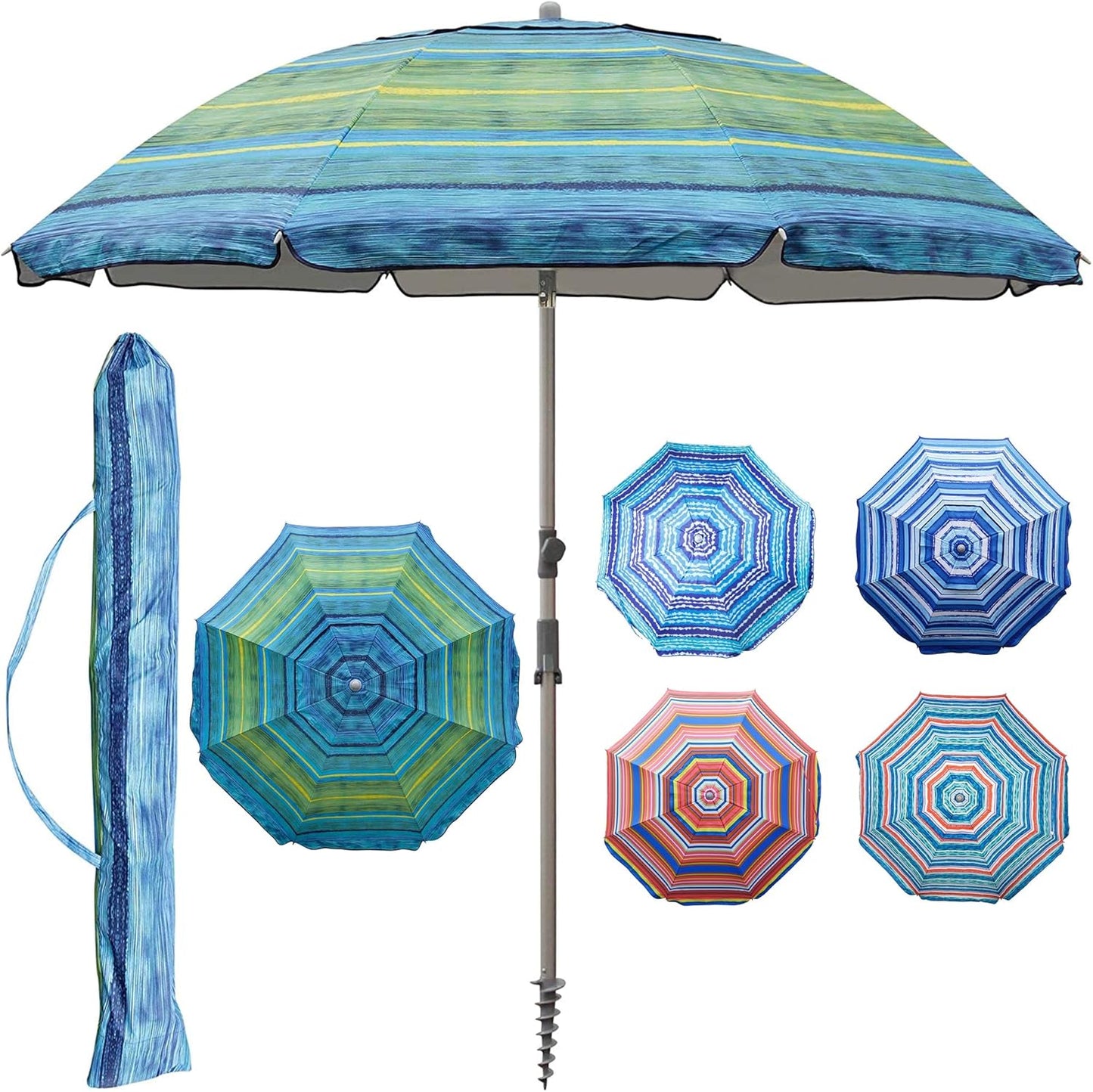 Blissun 7.2' Beach Umbrella with Sand Anchor, Outdoor Portable Beach Umbrella for Sand with Tilt Pole, Carry Bag, Air Vent