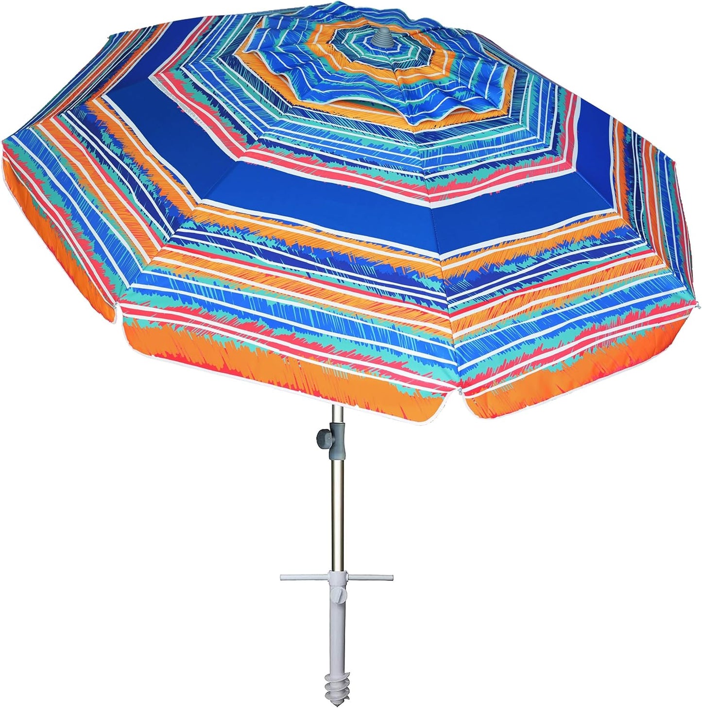 AMMSUN 7ft Heavy Duty High Wind Beach Umbrella Parasols with Sand Anchor Vent Tilt UV 50+ Sun Protection Portable Outdoor Sunshade Umbrellas Carry Bag for Patio Garden Pool Backyard Blue