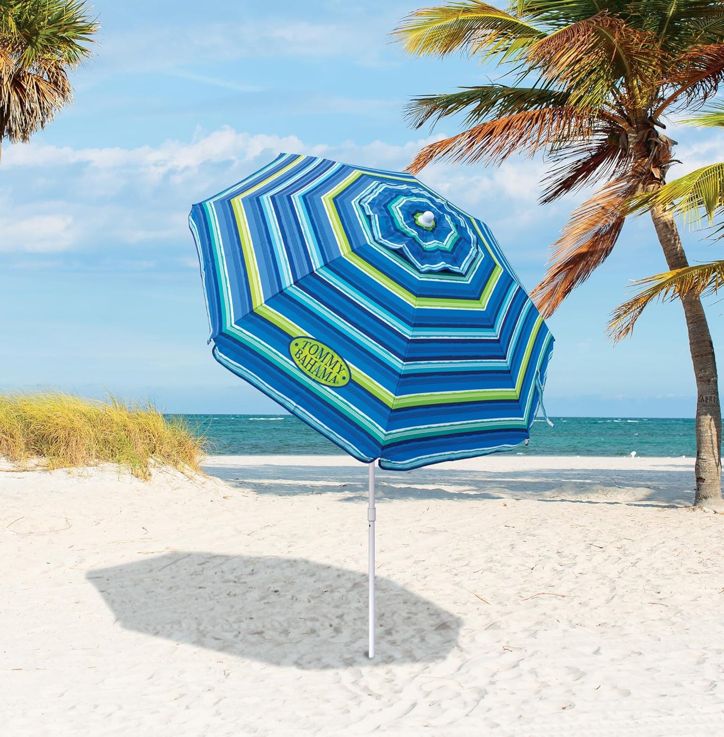Tommy Bahama 6' UPF 50+ Tilt Beach Umbrella with Integrated Sand Anchor, Wind Vent, and Carry Bag