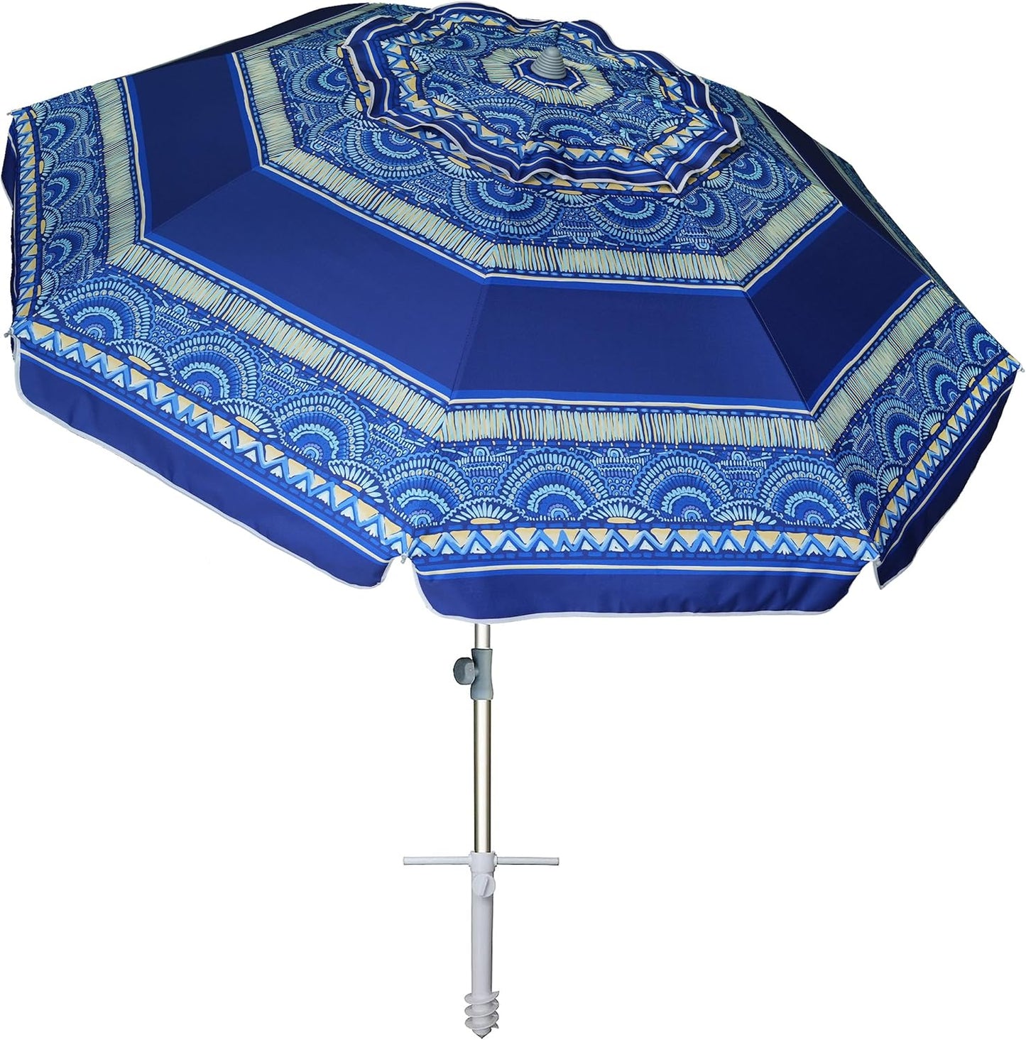 AMMSUN 7ft Heavy Duty High Wind Beach Umbrella Parasols with Sand Anchor Vent Tilt UV 50+ Sun Protection Portable Outdoor Sunshade Umbrellas Carry Bag for Patio Garden Pool Backyard Blue
