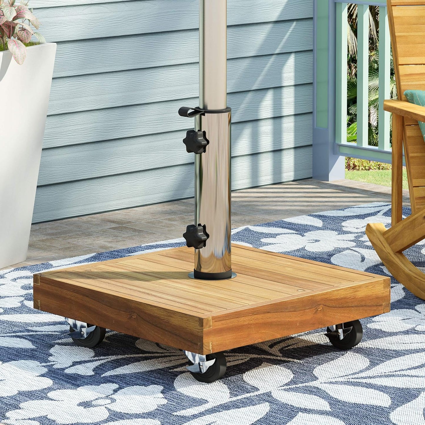 Christopher Knight Home Ralph Outdoor 49lb Square Umbrella Base - Acacia Wood and Stainless Steel - Teak