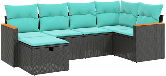 vidaXL Patio Sofa Set - 6 Piece Seater with Cushions - Black PE Rattan & Powder-Coated Steel - Ideal for Outdoor Patio, Terrace, or Garden