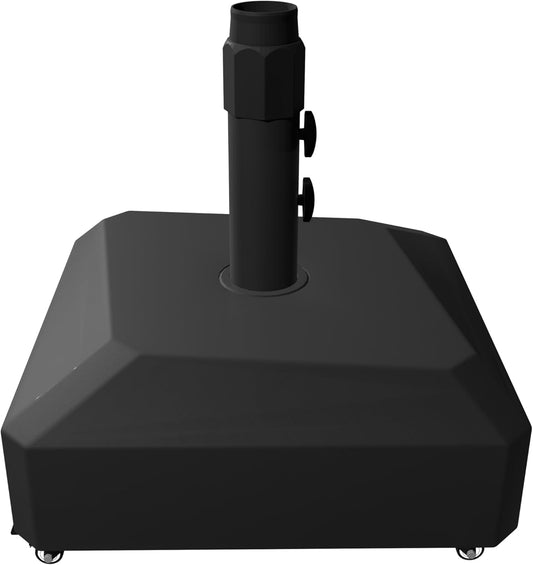 Fillable Mobile Patio Umbrella Base Heavy Duty Market Stand for Deck, Poolside w/ 4 Wheels, 2 Locks, 2 Knobs, Wind-Resistant Design - Black
