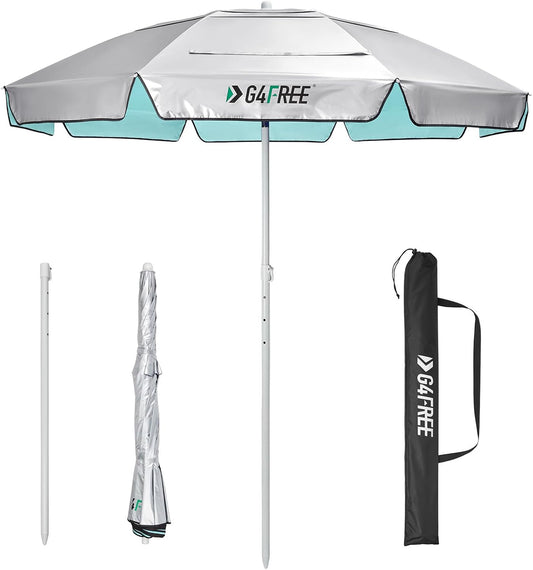 G4Free Heavy Duty Beach Umbrella for Sand, UPF 50+ UV Protection Sun Shelter Double Canopy with Air Vent and Push Button Tilt, 6.5 ft Portable Parasols with Carry Bag for Outdoor Patio Pool