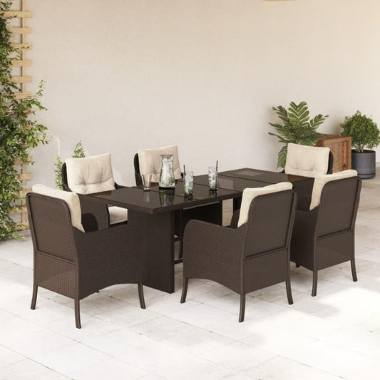 Garden Dining Set Brown Poly Rattan 6-Seater Outdoor Decor Patio Furniture for Outdoor Terrace