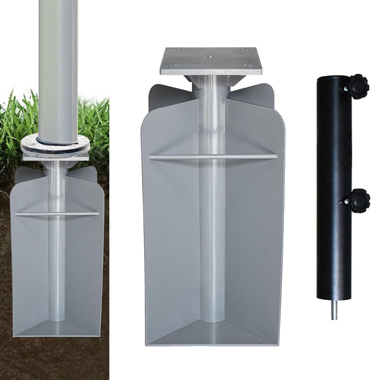 EliteShade USA In-ground Umbrella Base Stand Holder for Offset Cantilever Patio Umbrella, Silver